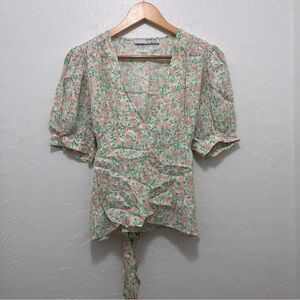 Sophie Rue Floral Tie Back Short Sleeve Blouse Large